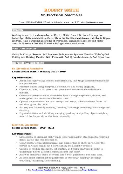 electrical assembler resume|assembler skills for resume.